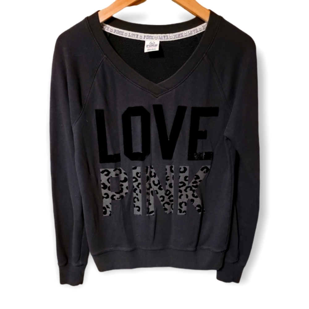 Pink V Neck Sweatshirt, XS